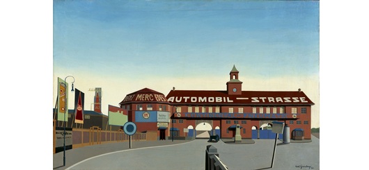 Carl Grossberg, Berlin, AVUS, 1928. Öl auf Sperrholz 44 x 70 cm.
